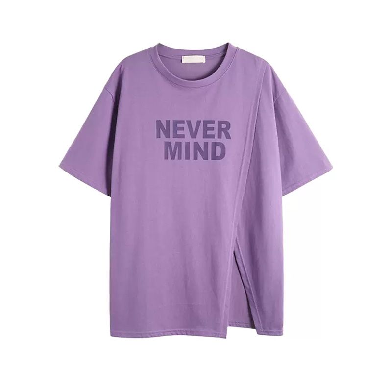 Light purple slit short-sleeved t-shirt women's summer new loose and slightly fat mm slimming all-match top trendy plus-size women's clothing