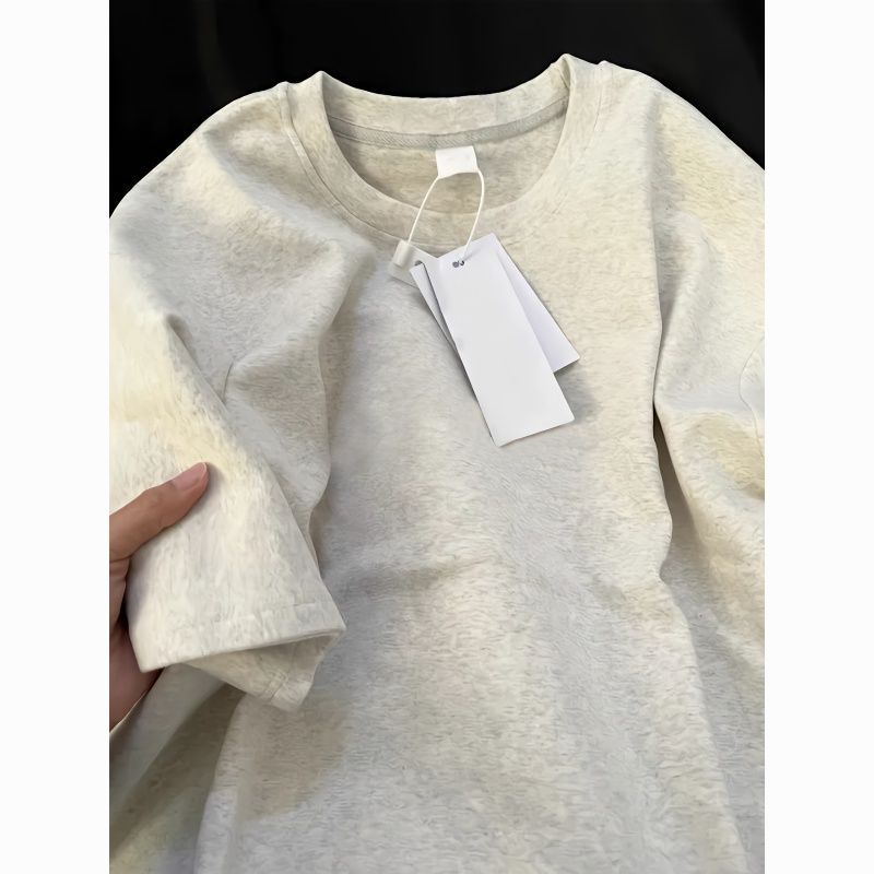 260g heavy 100% cotton Guochao pure color simple short-sleeved T-shirt women summer casual temperament loose top men