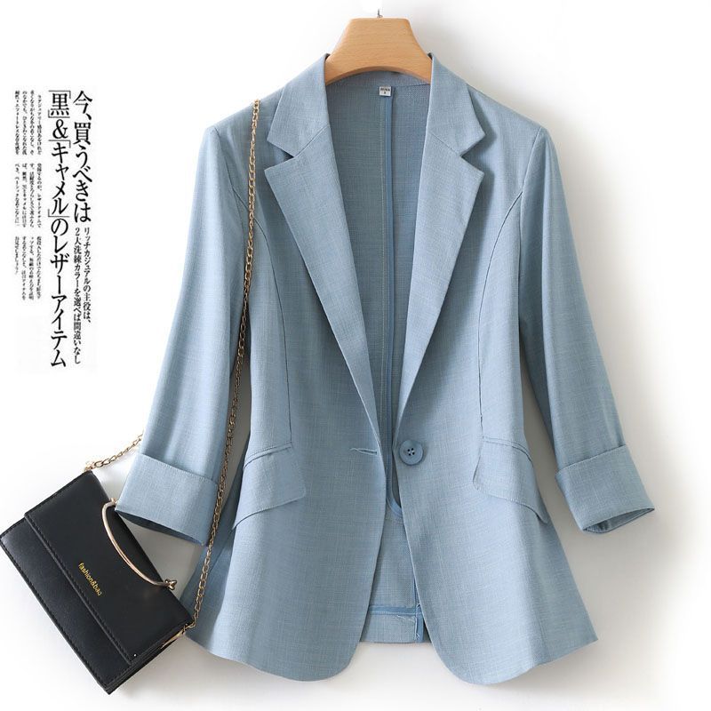 Summer Tencel linen small suit for women Korean style new temperament slim short suit top three-quarter sleeve thin coat