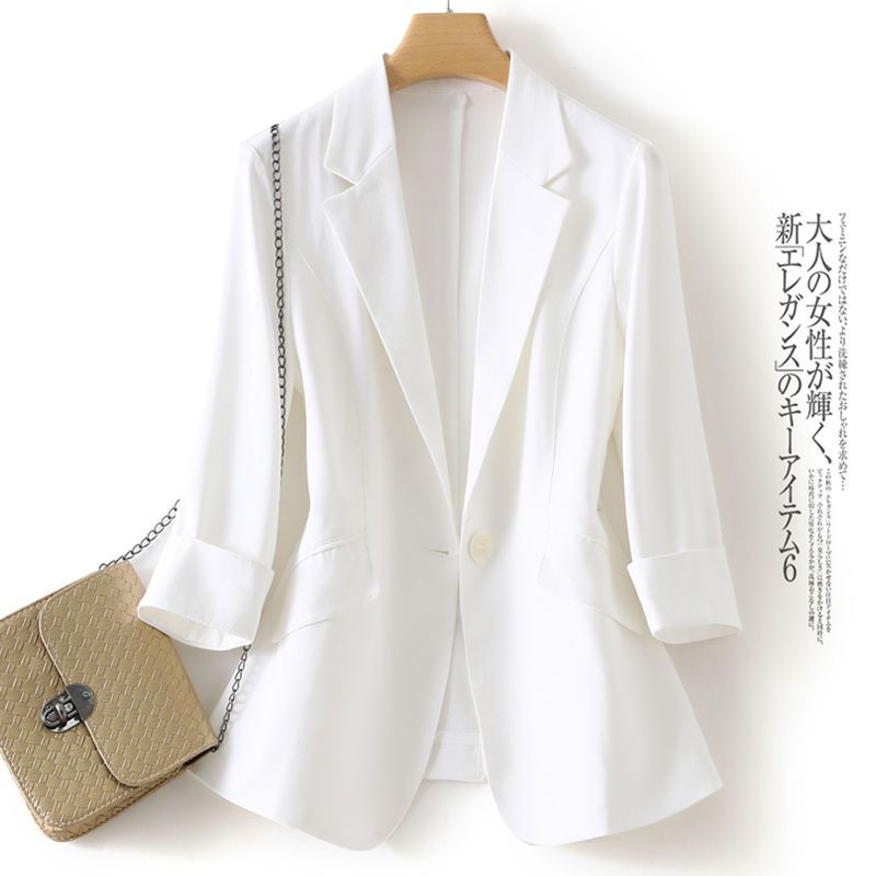 White suit for women 2023 spring and summer new slim fit Tencel linen suit top three-quarter sleeve casual thin jacket