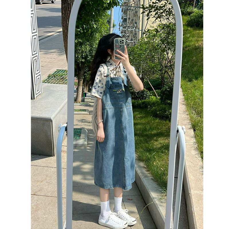 Summer vitality college wind milk good top + suspenders denim skirt playful and lively suit skirt can be salt or sweet two pieces