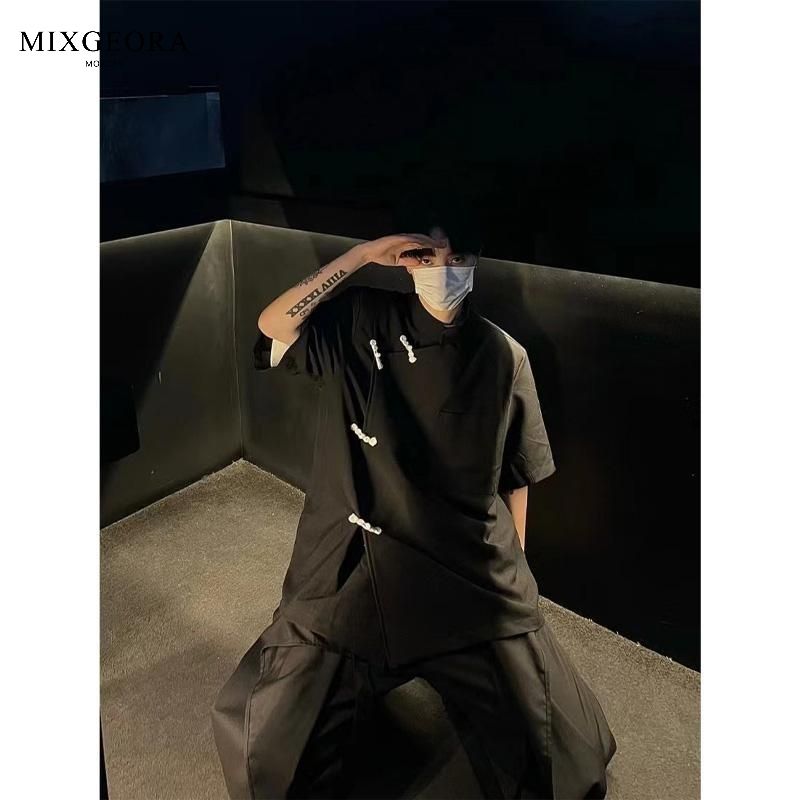 MIX GEORA新中式国风盘扣衬衫男免烫高级感短袖衬衣唐装中山外套