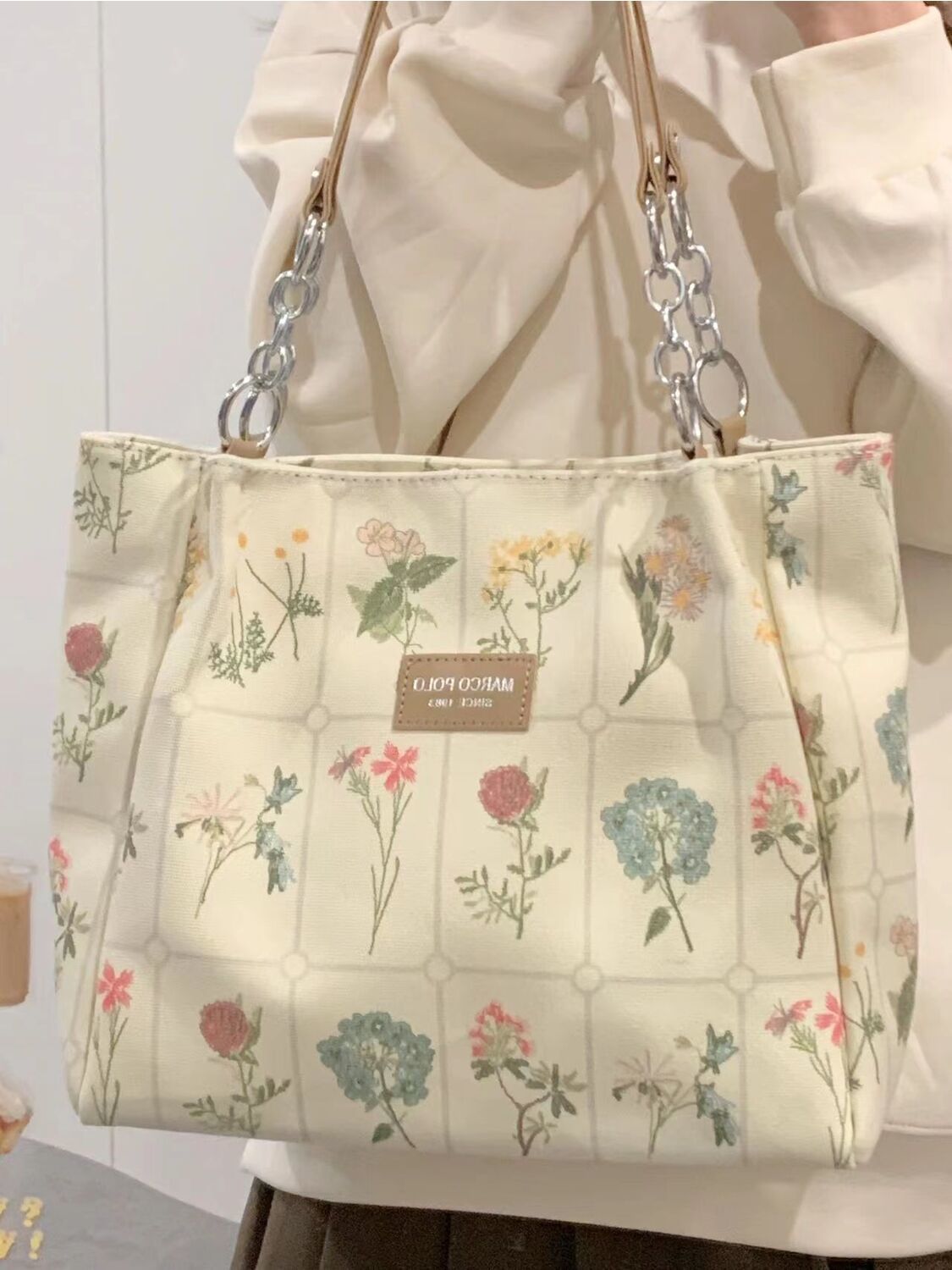 高顏值絕美印花包2023夏季新款甜美清新風大容量托特包單肩通勤包