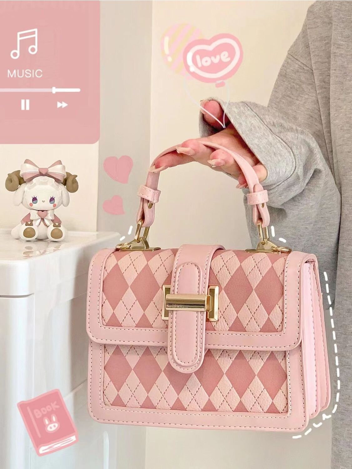 Girls' Lingge Small Square Bag 2023 Small Design Classic Fashion Handbag Contrast Versatile One Shoulder Crossbody Bag