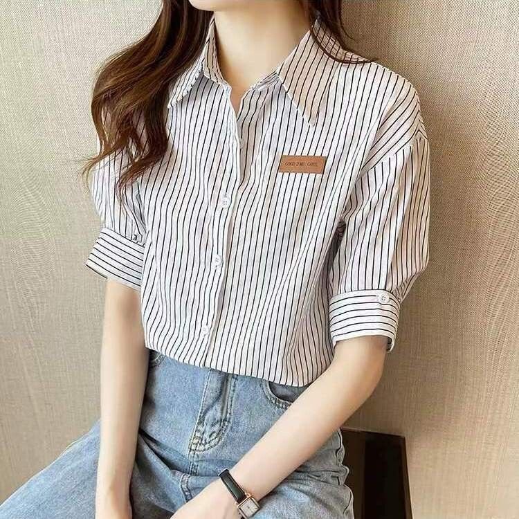 今年流行襯衫女夏新款時尚百搭氣質五分袖上衣女法式小眾洋氣小衫