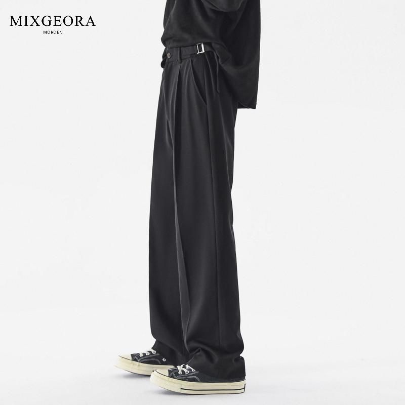 MIX GEORA免烫黑色西装裤男夏季垂坠感宽松显瘦直筒百搭休闲长裤