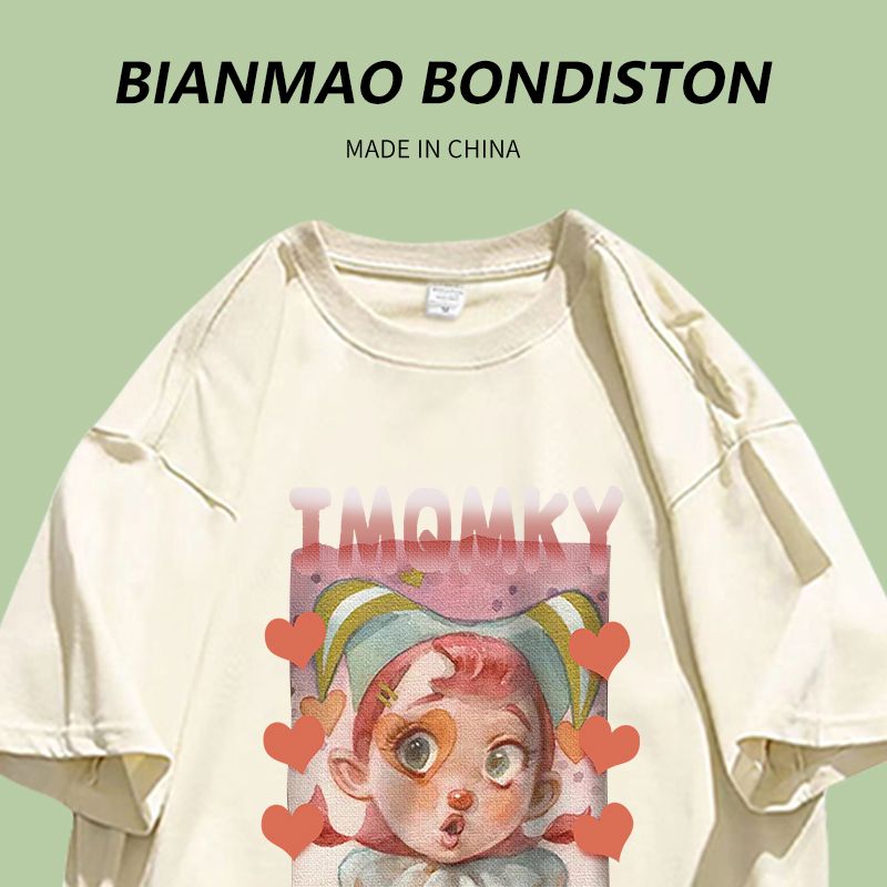 Circus clown printing hiphop trendy brand slimming loose all-match summer couple outfit cotton short-sleeved T-shirt ins