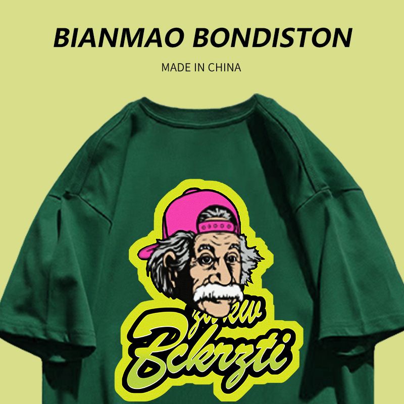 oversize loose and thin American trendy brand cool printing dark green short-sleeved couple dress cotton T-shirt ins