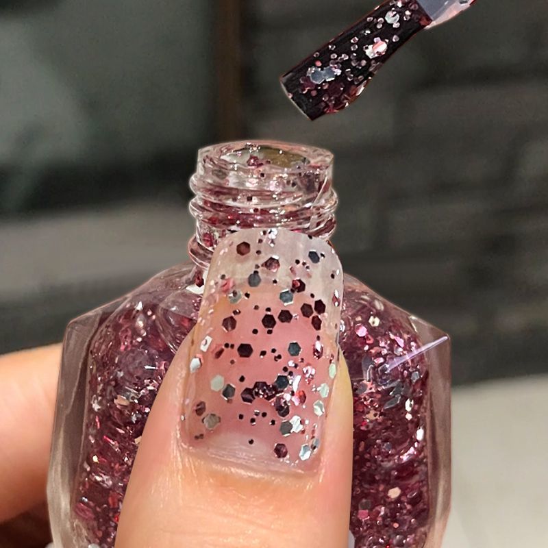 美甲油爆款亮晶晶流行色透明亮片速干不掉色指甲油套裝免烤不可剝