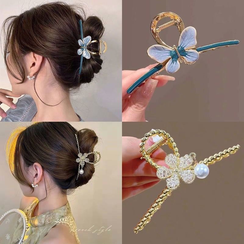 甜美蝴蝶後腦勺抓夾大號時尚發量多簡約髮夾金屬發抓鯊魚夾子頭飾