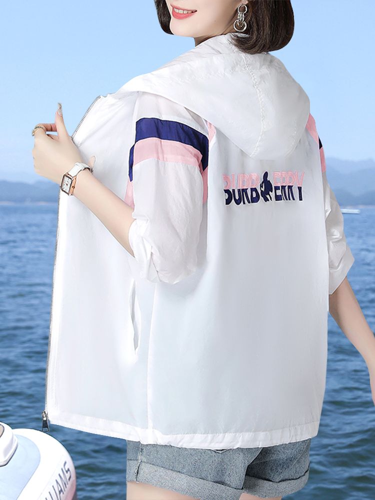 Color matching sunscreen women's summer 2023 new large size fashion embroidery sunscreen light and breathable cardigan jacket