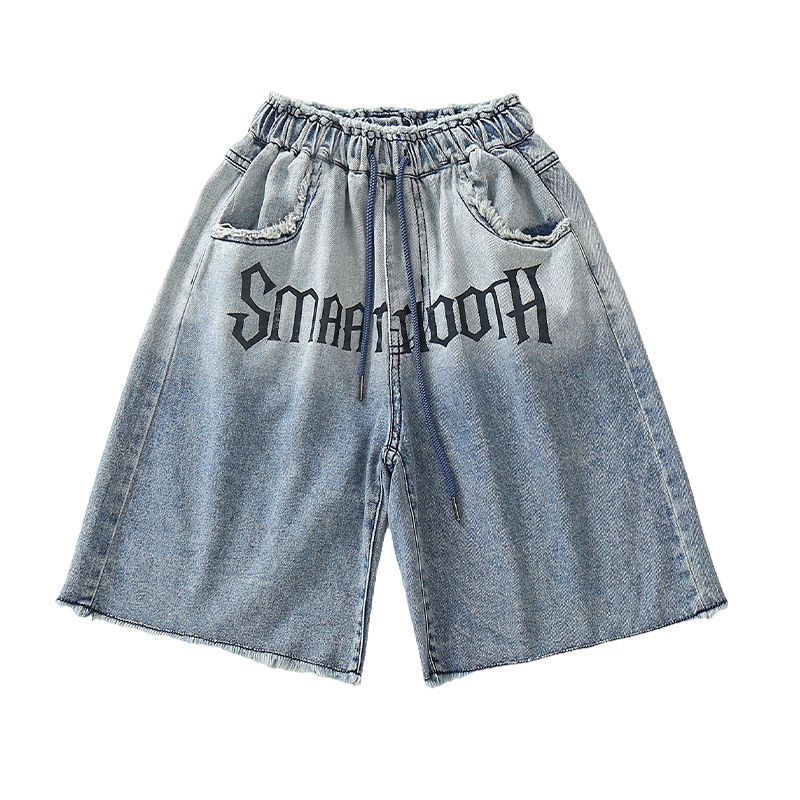 Girls' denim shorts summer thin section casual loose summer dress foreign style children's pants outerwear female big boy five-point pants