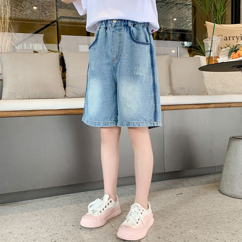 Girls' jeans summer 2023 new thin section children's pants girls' big children's shorts five-point pants foreign style loose