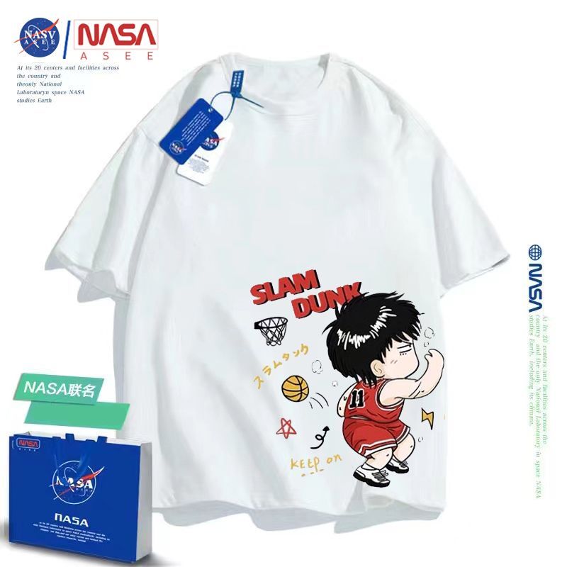 NASA slam dunk summer cotton short-sleeved T-shirt men and women medium and large children's clothing loose sports t-shirt parent-child outfit tide