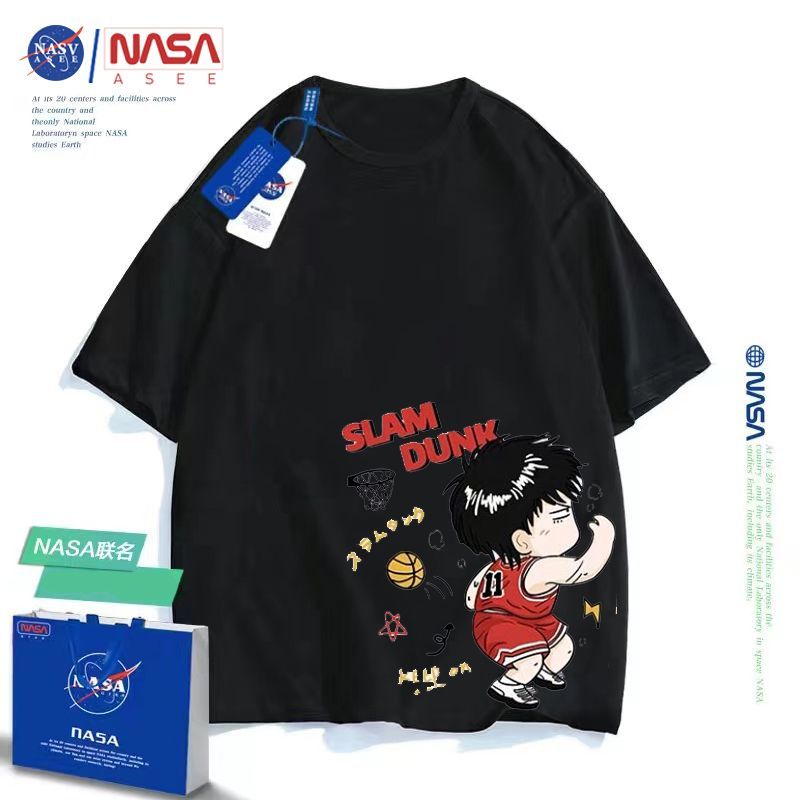 NASA slam dunk summer cotton short-sleeved T-shirt men and women medium and large children's clothing loose sports t-shirt parent-child outfit tide