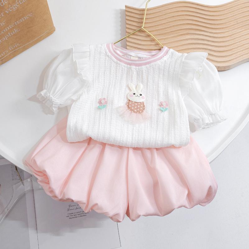 Girls' clothing fashionable suit Western style  new summer children's clothing Internet celebrity baby girl summer clothing girl two-piece set