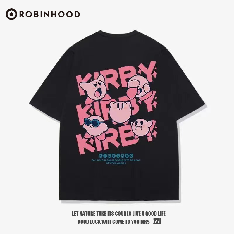 ROBINHOOD星之卡比t恤小眾設計感情侶短袖潮牌ins純棉寬鬆五分袖