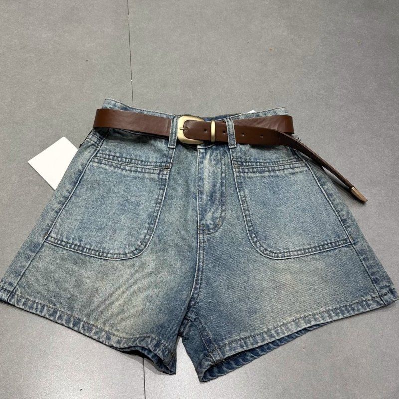 Blue washed retro a-line denim shorts for women summer 2023 new style small high-waisted slimming hot pants