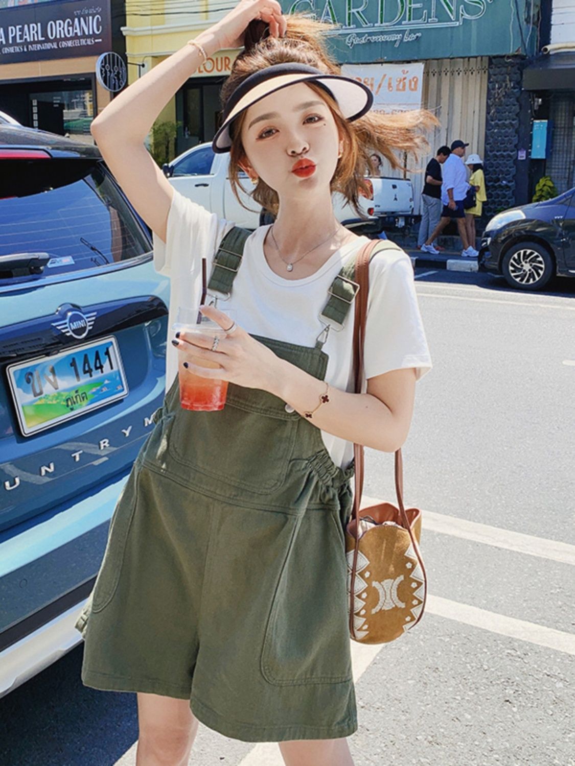 Pink casual loose overalls shorts for women  summer new Korean style small age-reducing straight wide-leg pants