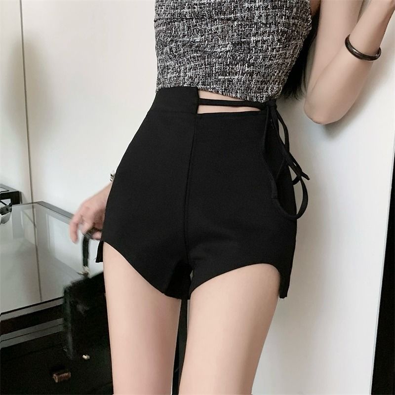  Summer Large Size Fat mm Wide Leg Pants Women's High Waist Outerwear Slimming Strap A-Line Shorts Black Casual Hot Pants