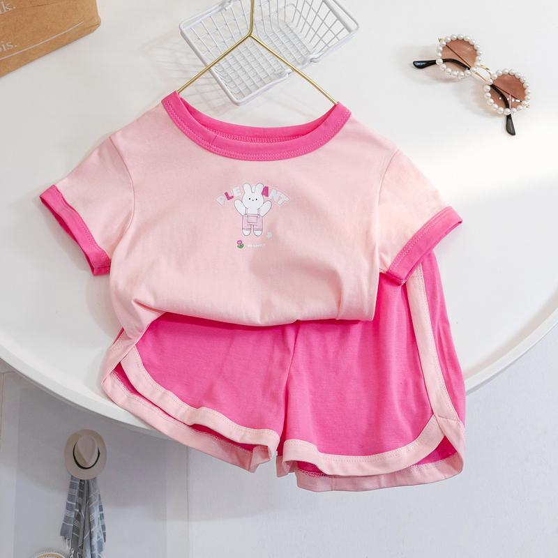 Girls summer new short-sleeved suit  summer dress cartoon print girls casual two-piece set baby girl fashionable