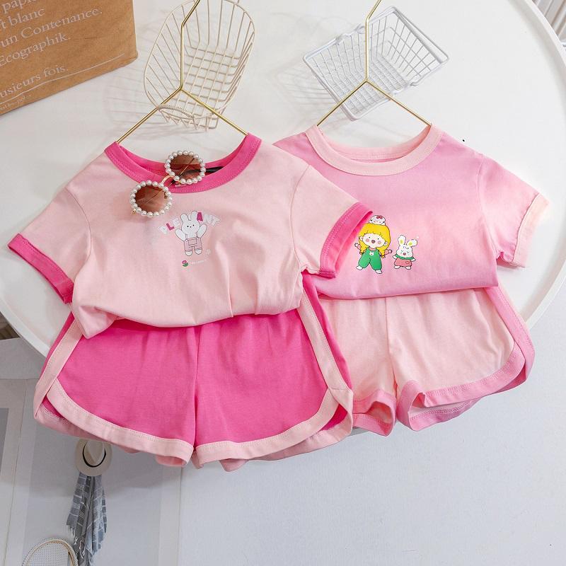 Girls summer new short-sleeved suit  summer dress cartoon print girls casual two-piece set baby girl fashionable