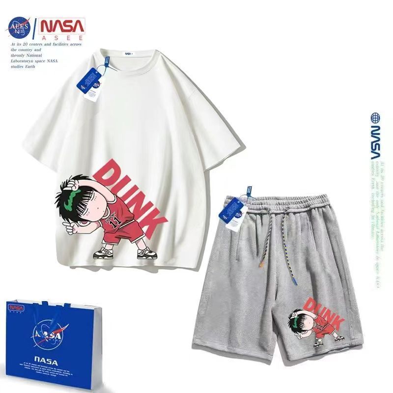 NASA联名灌篮高手夏季纯棉短袖T恤短裤童装儿童亲子套装两件套