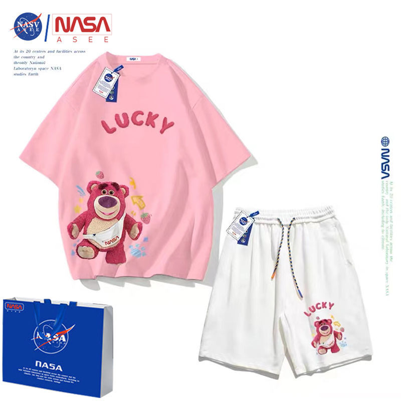 NASA草莓熊女童夏季套装儿童新款纯棉短袖t恤五分裤运动两件套潮