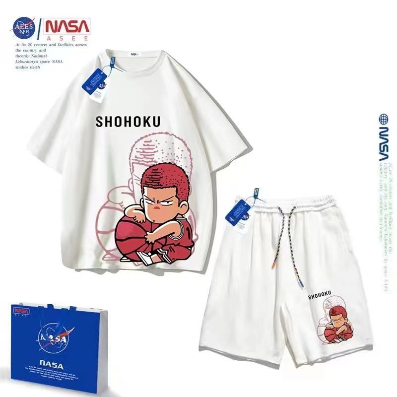 NASA联名灌篮高手夏季纯棉短袖T恤短裤童装儿童亲子套装两件套