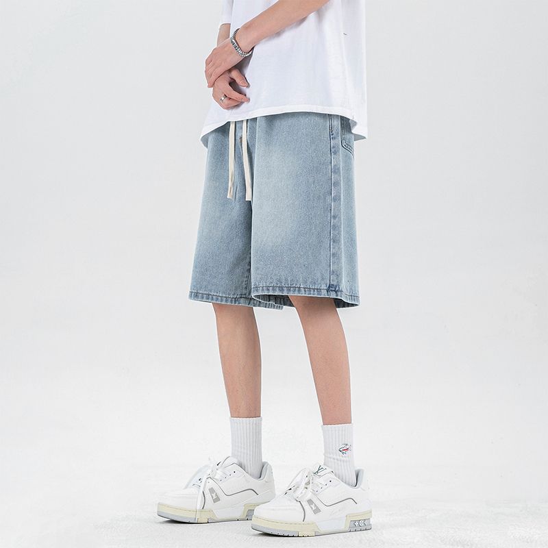 高街牛仔短裤男夏季2023新款美式复古水洗裤子宽松潮牌直筒五分裤