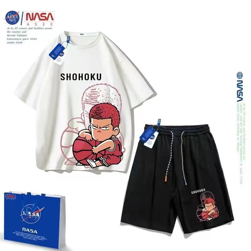 NASA联名灌篮高手流川枫夏季新款儿童套装纯棉短袖短裤T恤两件套
