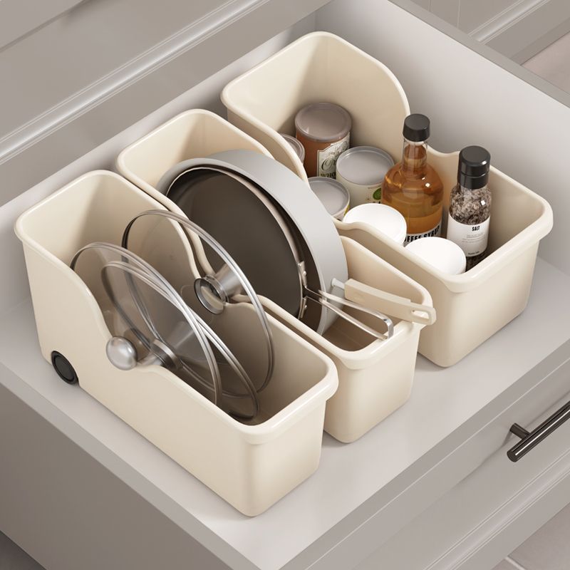 厨房收纳盒锅盖架置物架塑料锅具收纳架橱柜收纳盒带滑轮储物架子