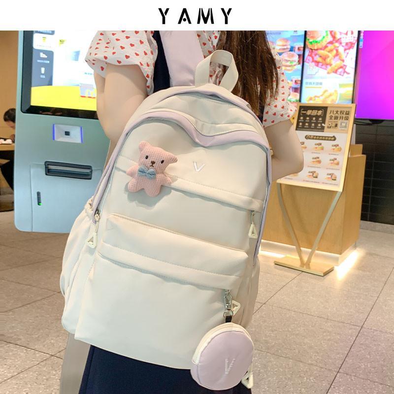 梓汐家新品純色簡約女時尚雙肩背包夏季高中大學生上課書包
