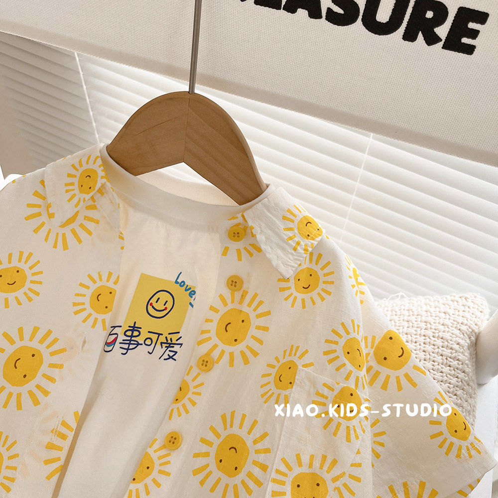 Little Sun Holiday Style Children's Summer Short-Sleeved Shirt Boys Cotton Lapel Shirt Baby Top Jacket Thin