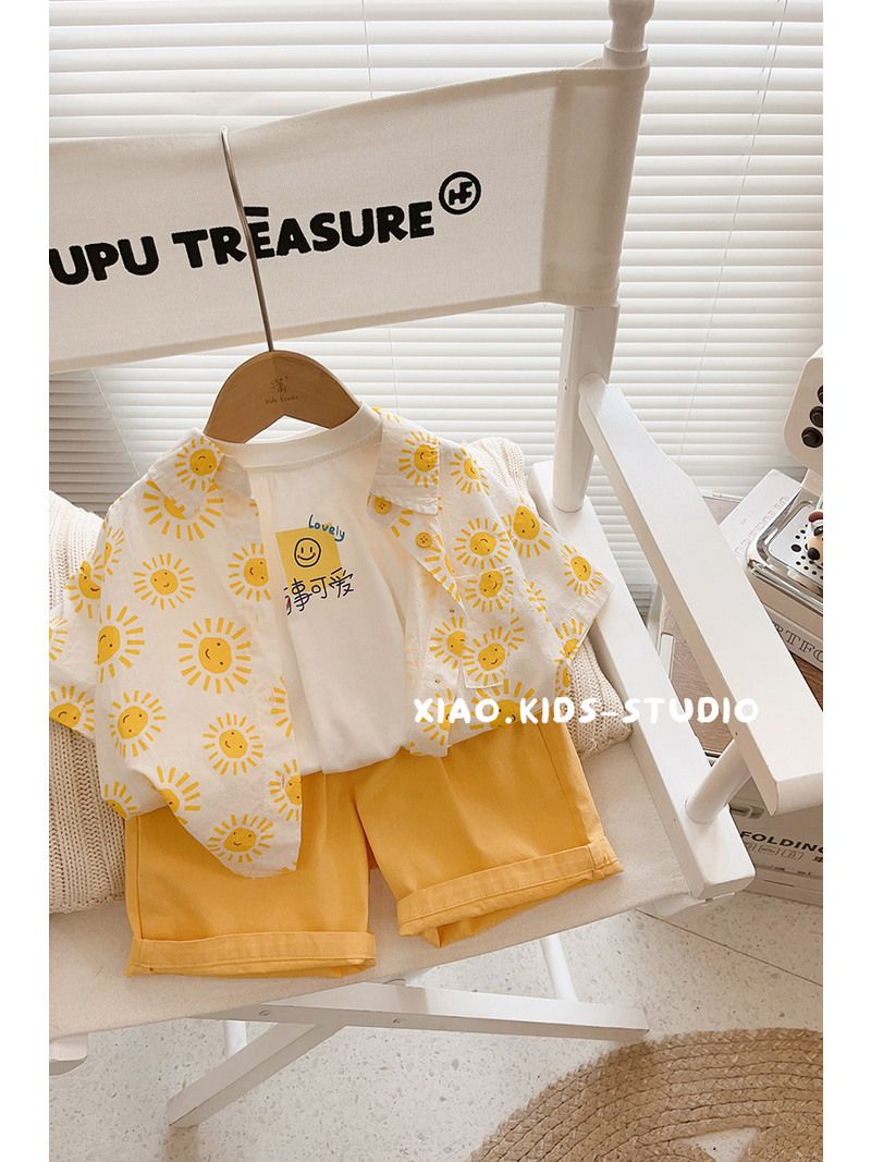 Little Sun Holiday Style Children's Summer Short-Sleeved Shirt Boys Cotton Lapel Shirt Baby Top Jacket Thin