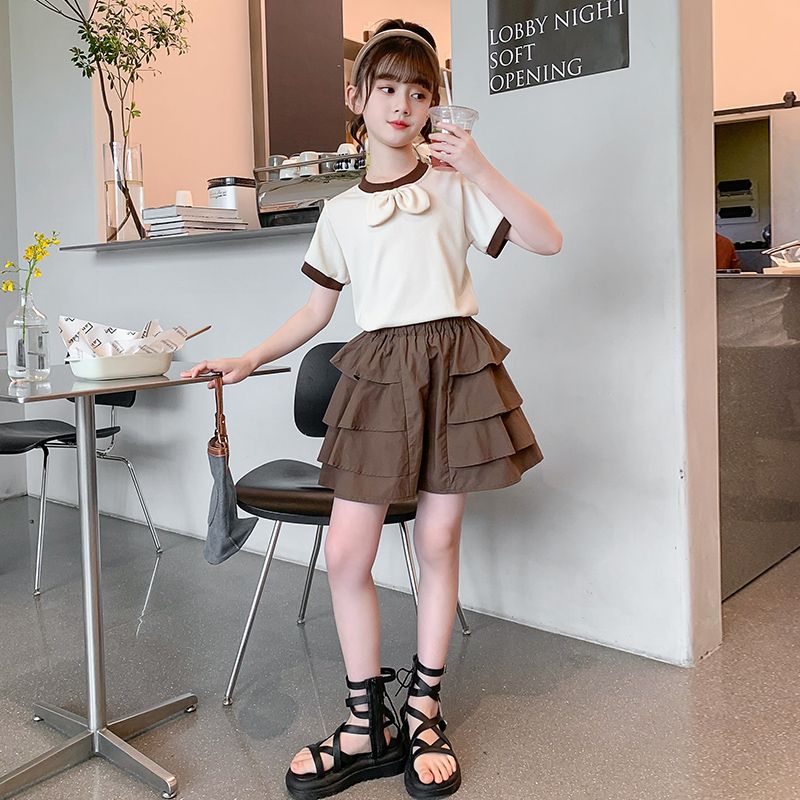 Internet celebrity girls summer suit  new style foreign-style short-sleeved children's suit two-piece set girls summer clothes big children's clothes