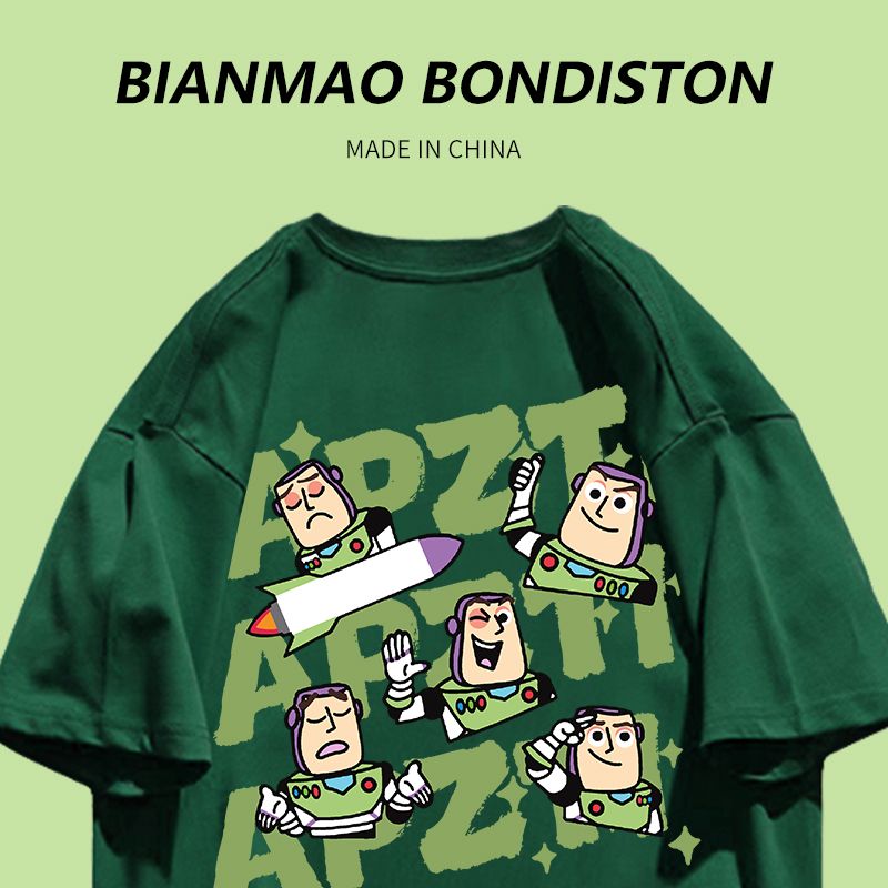 Toy Story Buzz Lightyear t-shirt ins summer new trend pure cotton couple outfit dark green short-sleeved top
