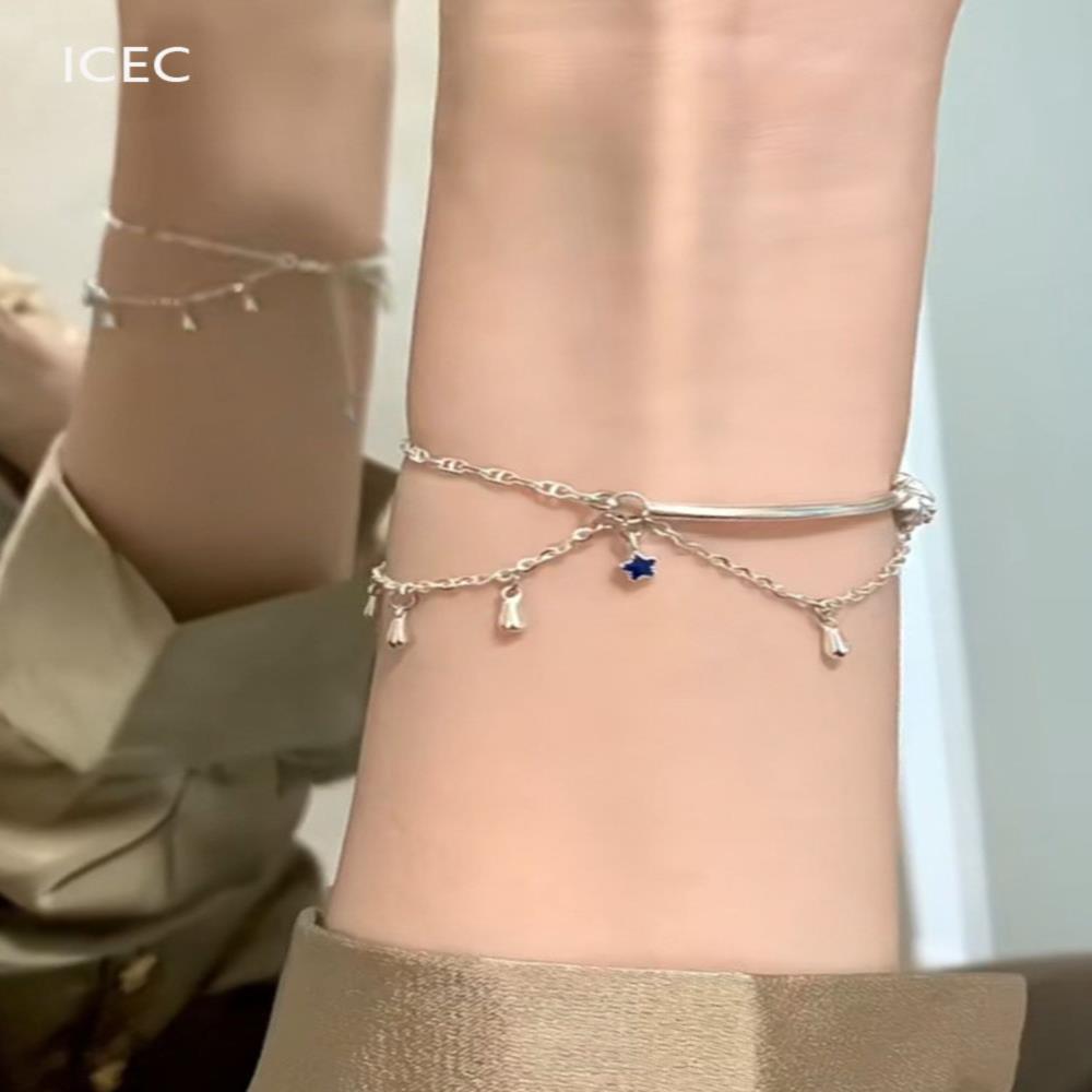 藍色星星水滴流蘇手鍊女設計感簡約冷淡風半鐲半鏈手飾手鐲