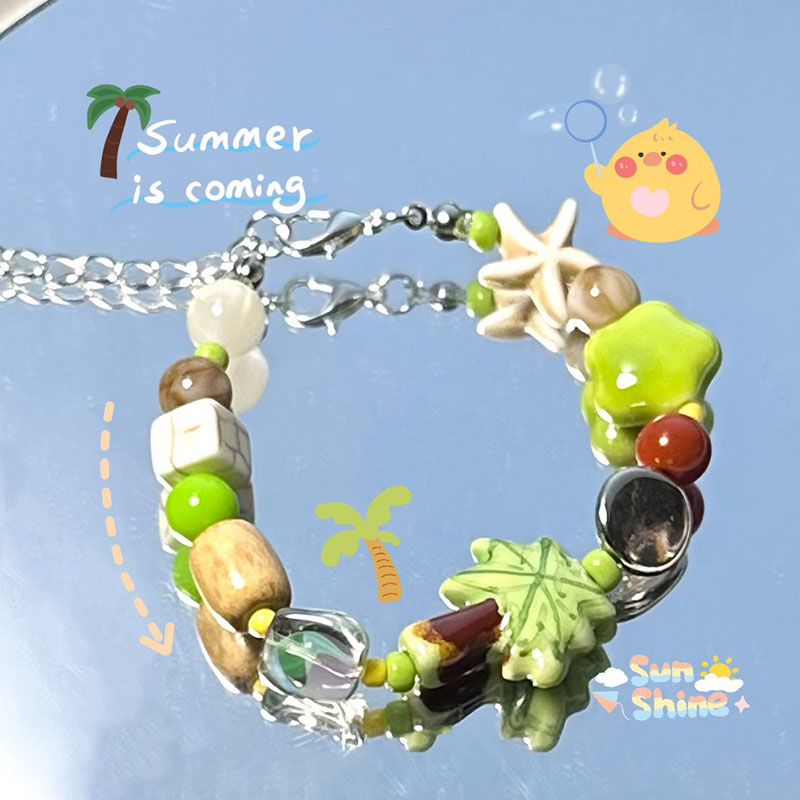 (瘋狂夏日]原創設計小清新手鍊飾品椰樹串珠星星閨蜜情侶夏季新品