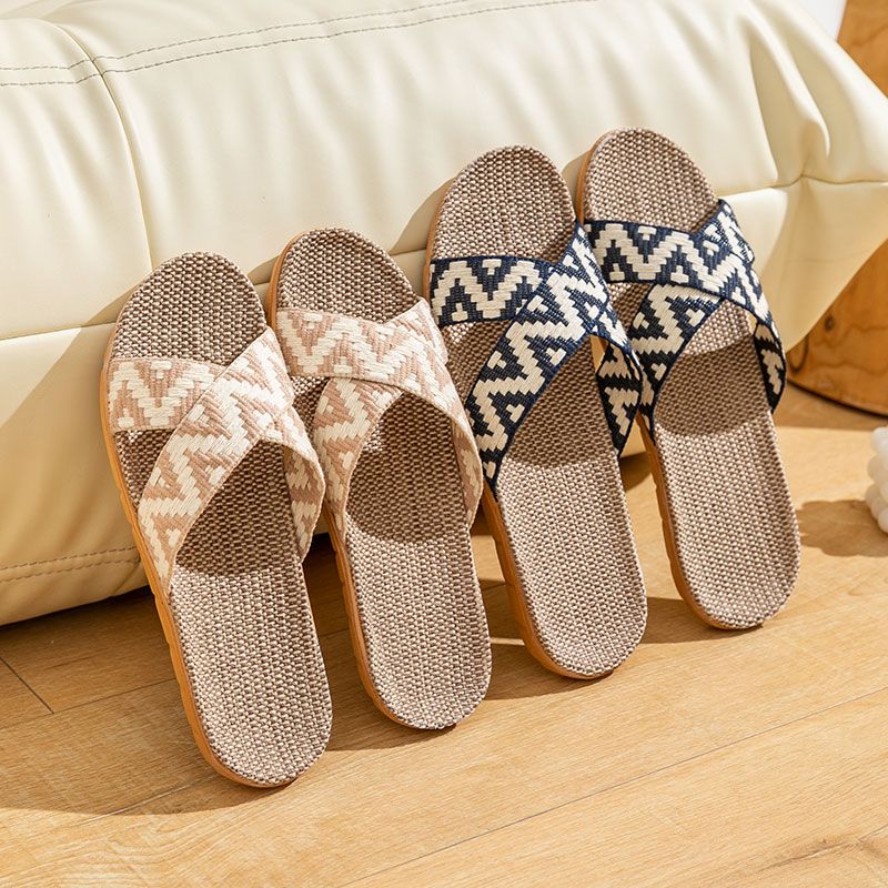 Breathable anti-odor linen slippers for men's home four seasons indoor home soft-soled non-slip floor slippers for women summer