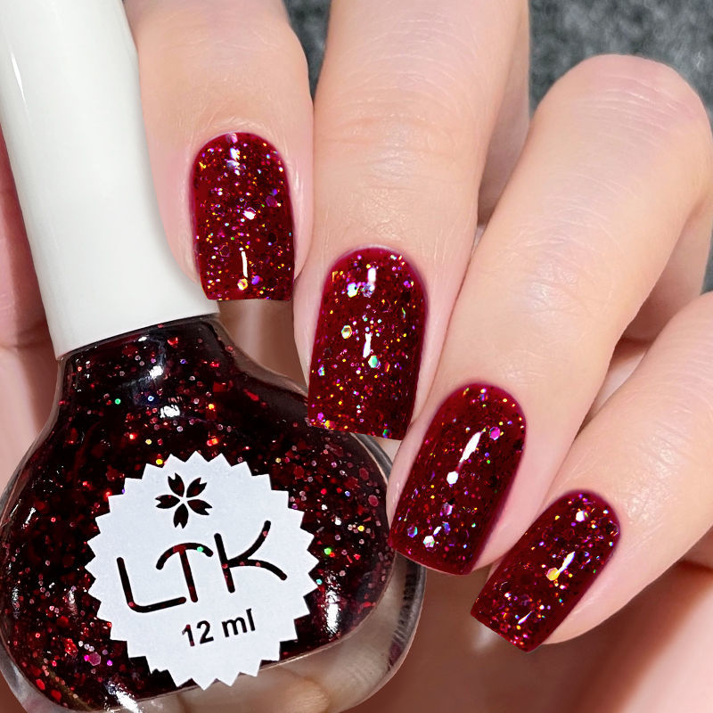 Colorful sparkling sequins, wine red, hot style, no baking, whitening, popular nail polish, easy to apply, manicure polish, quick drying, flashing
