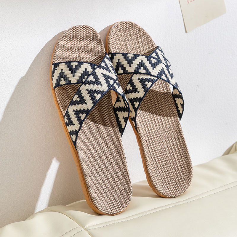 Breathable anti-odor linen slippers for men's home four seasons indoor home soft-soled non-slip floor slippers for women summer