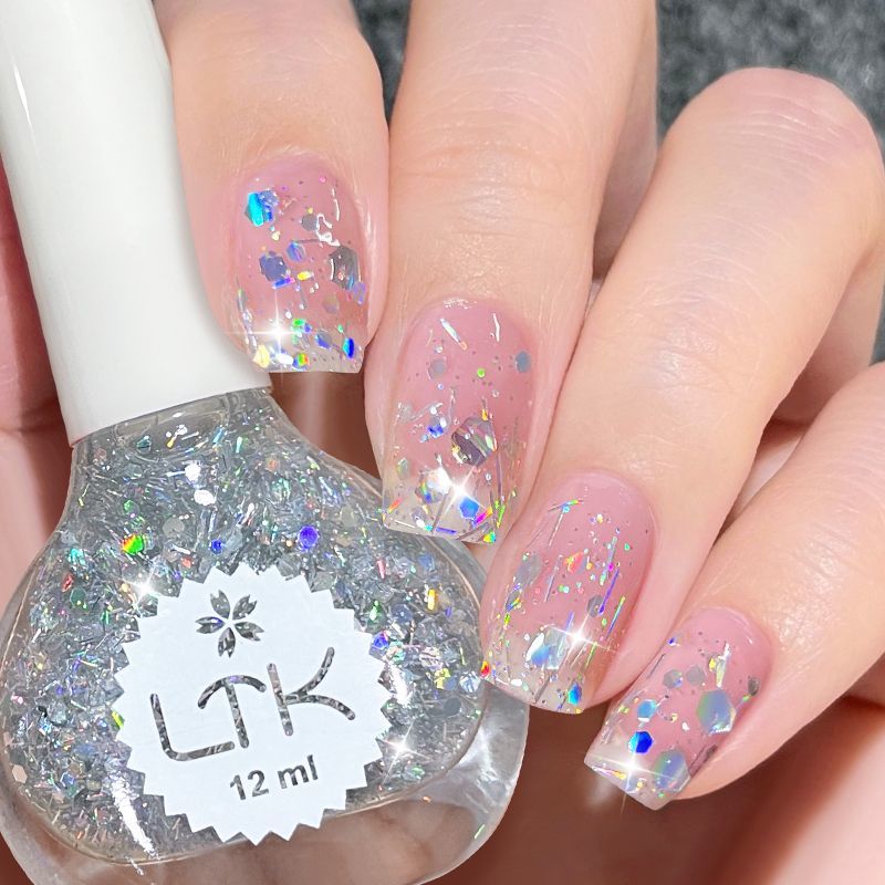 Shiny full set of high-end new flash color silver sequins transparent flash nail polish net red manicure oil fashion color
