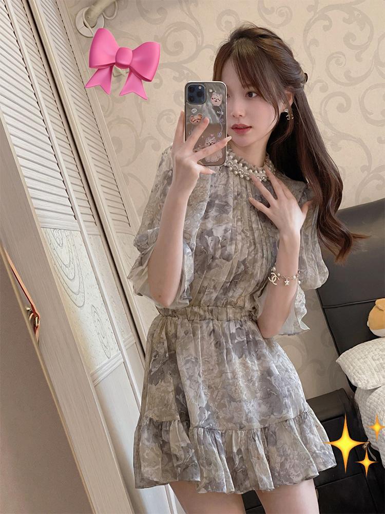 【品牌LALADUDU】胖mm法式復古連衣裙女夏純欲風遮肚顯瘦公主短裙
