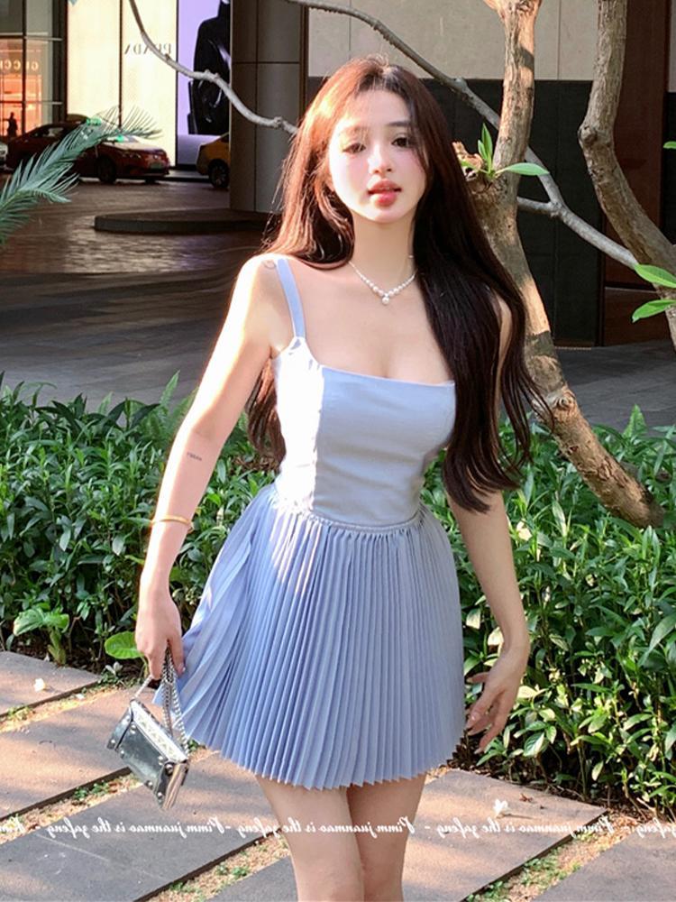 【品牌LALADUDU】胖mm法式芭蕾風連衣裙女夏季甜辣妹收腰公主短裙