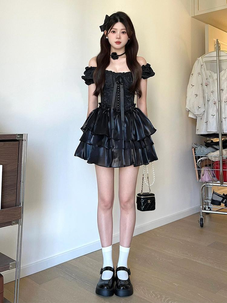 【品牌LALADUDU】胖mm休閒時尚連衣裙甜辣妹收腰遮肉蛋糕蓬蓬裙子