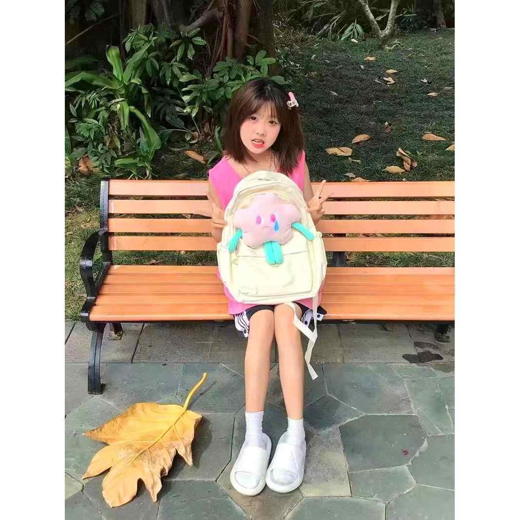 原創星星雙肩包大學生毛絨可愛百搭少女背包卡通高中生大容量書包