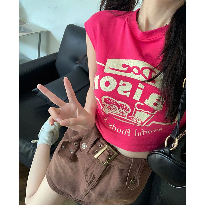 [Positive shoulder pure cotton] short-sleeved t-shirt women's summer American pure desire sweet hot girl letter printing short bottoming top