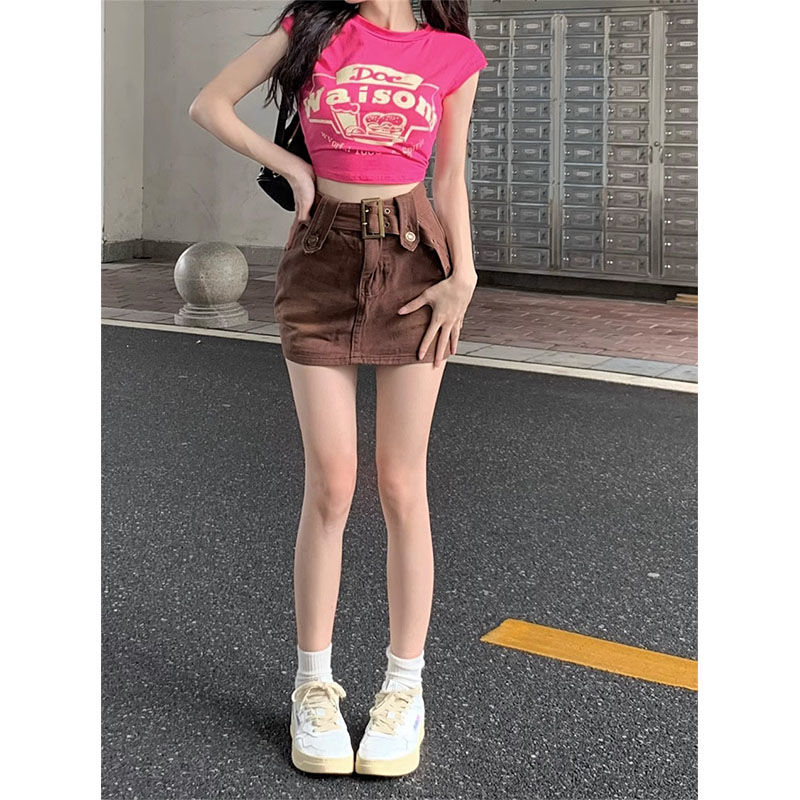 [Positive shoulder pure cotton] short-sleeved t-shirt women's summer American pure desire sweet hot girl letter printing short bottoming top