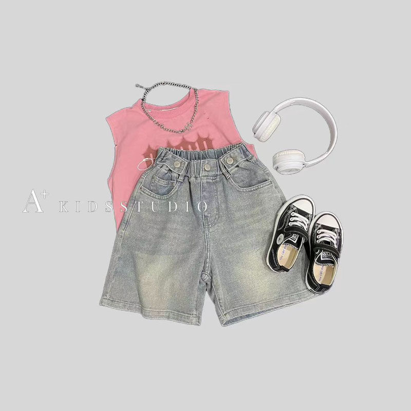 Boys and girls summer suit 2023 new baby girl summer vest jeans children's fashionable two-piece set